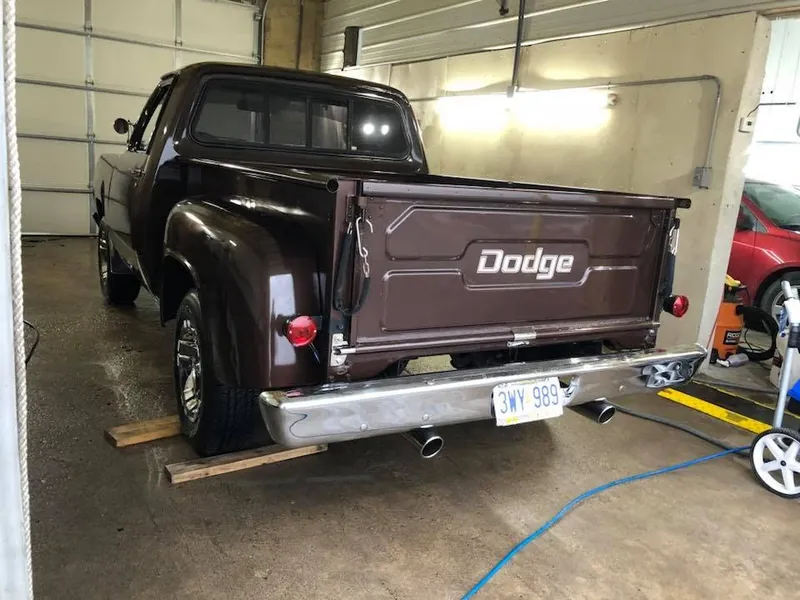 Maroon pickup truck (classic) — exterior after detailing