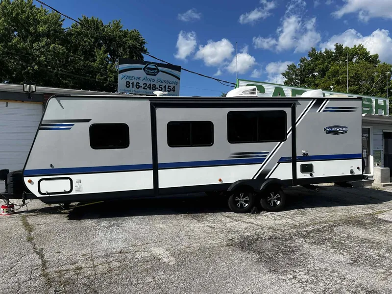White travel trailer — exterior after detailing