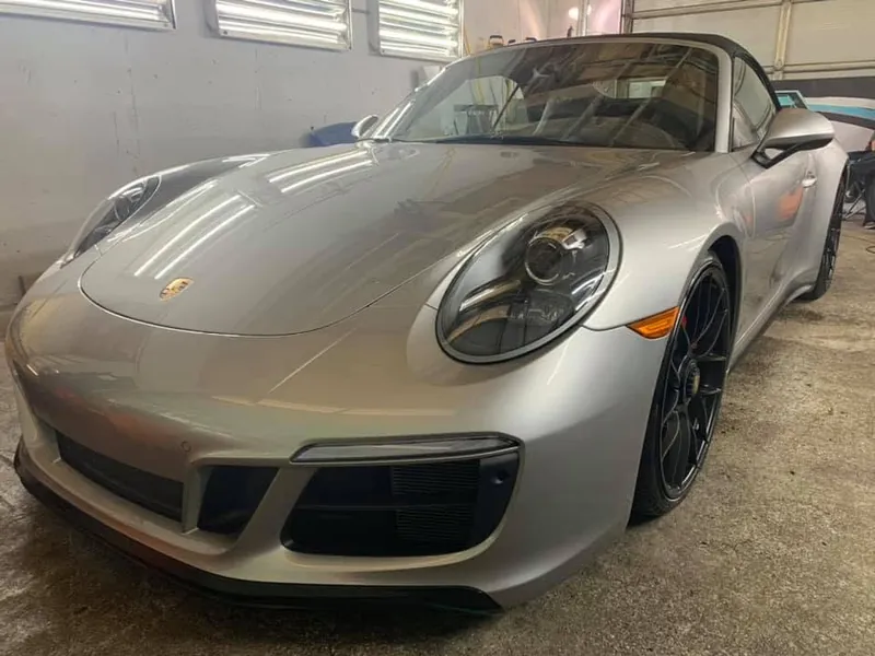 Silver sports car — exterior after detailing