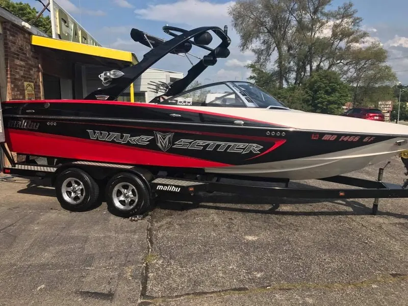 Red wakeboard boat — exterior after detailing