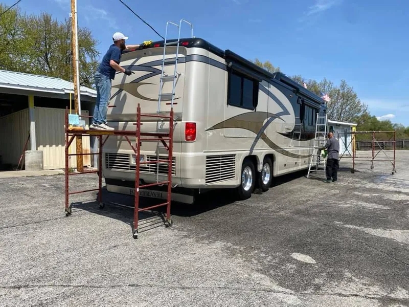 White travel trailer — exterior after detailing