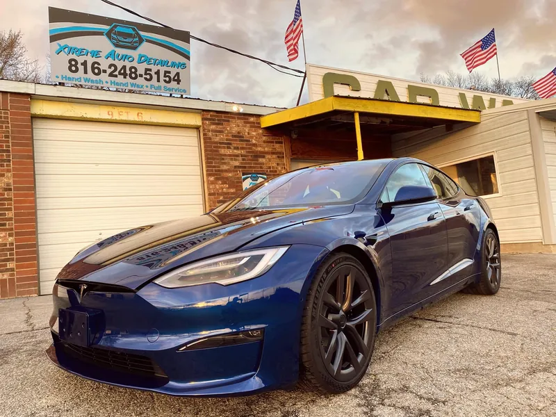 Blue sedan — exterior after detailing