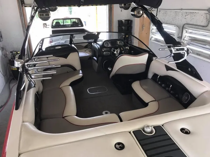 Black wakeboard boat — interior detail